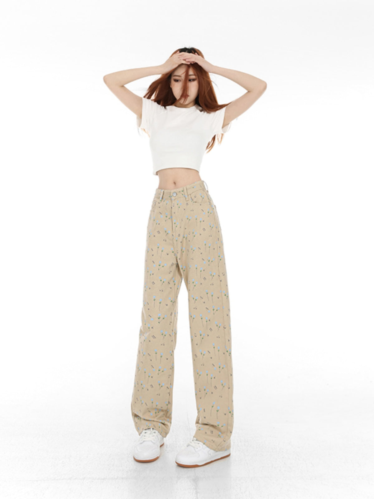 Homemade Floral Straight Leg Jeans For Women Homemade Floral Straight Leg Jeans For Women